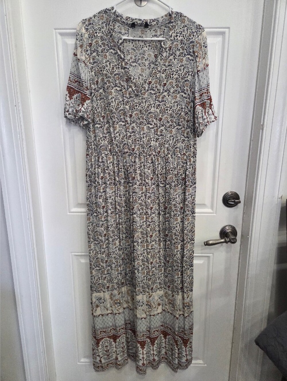Bohemian Floral Maxi Dress in Cream and Brown